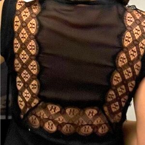 Sandro back detail lace work linen dress